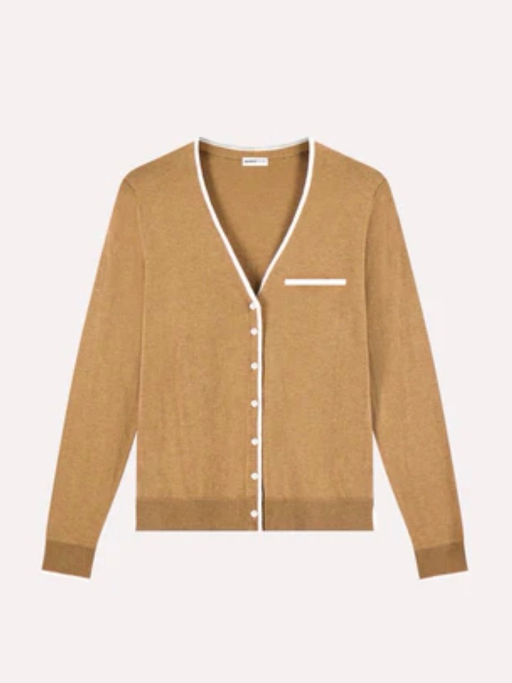 Minnie Rose Supima Cotton Cashmere Camel Cardigan with White Trim
